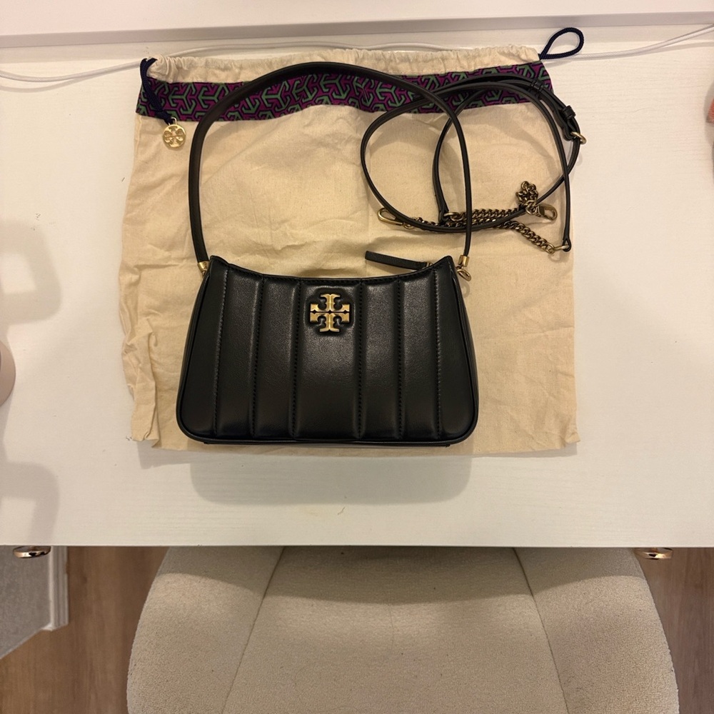 Tory Burch Black Quilted Crossbody with Gold Logo Accent